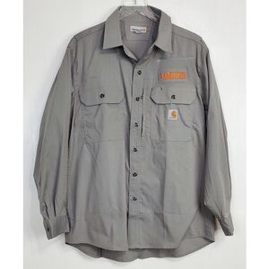 Carhartt mens large button front shirt vented logo long sleeve gray pockets work